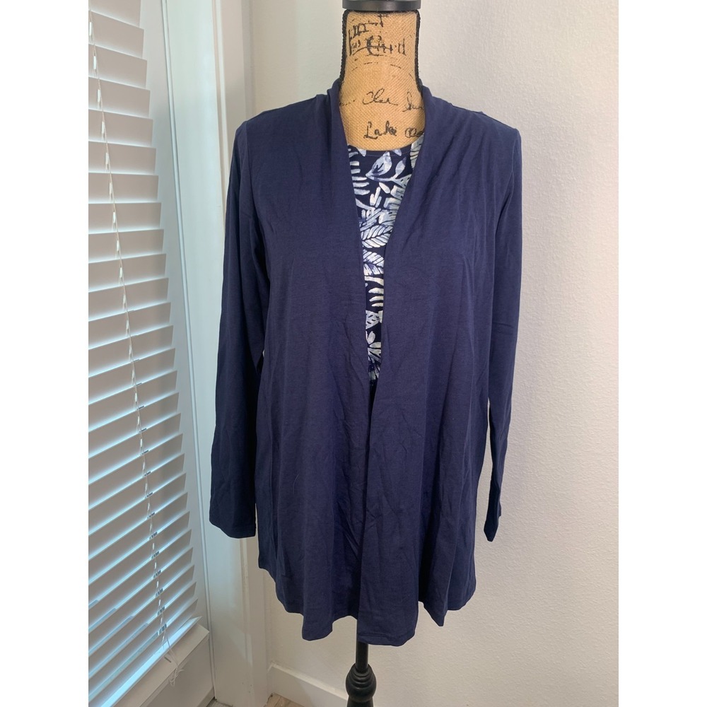 (C-82) QVC d&co Beach 2Pc Set Cardigan‎ & Tank Top Blue Floral Women S - Picture 4 of 14